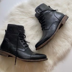 Steve Madden Mens Leather Lace up Zip Side Boots